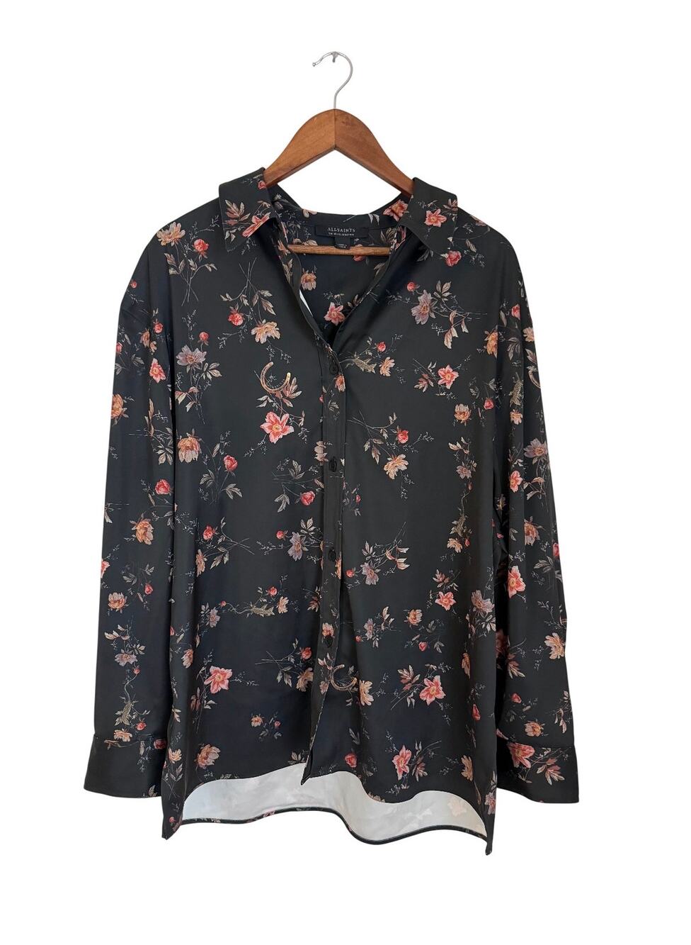 Allsaints Louisa Floral Botanical Satin Button Up Shirt Size 12
